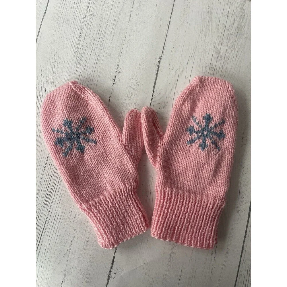 Hand Knit Mittens Pink Handmade Winter